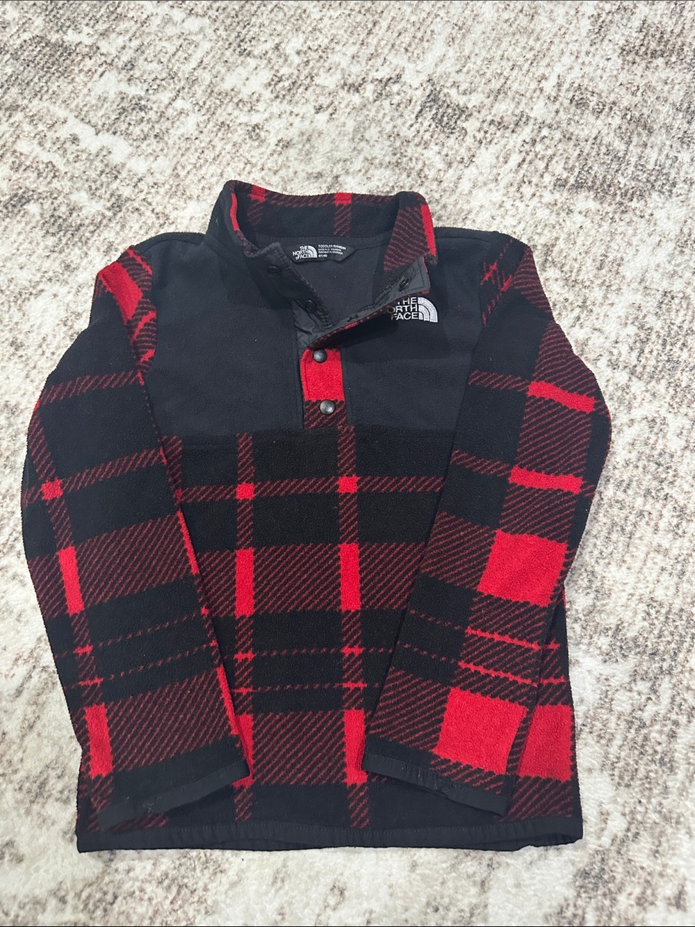 The North Face Kids Red and Black Plaid Snap Pullover